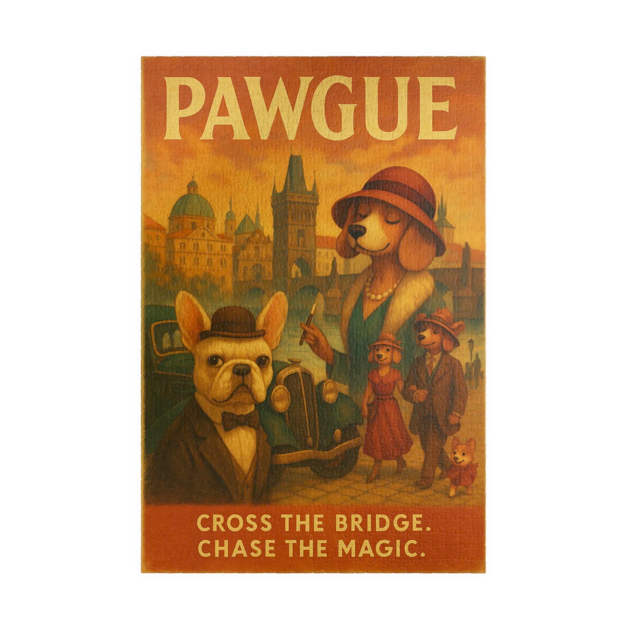 Pawgue Vintage Travel Poster Puzzle – Funny Dog Puzzle Inspired by Prague – 1,014 Pieces